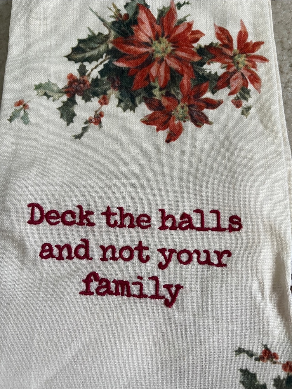 Primitives by Kathy Cream and Red Poinsettia Holiday Kitchen Towel. New. Funny.